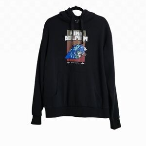 Pink + Dolphin Vintage Men's Black Hoodie. Size L